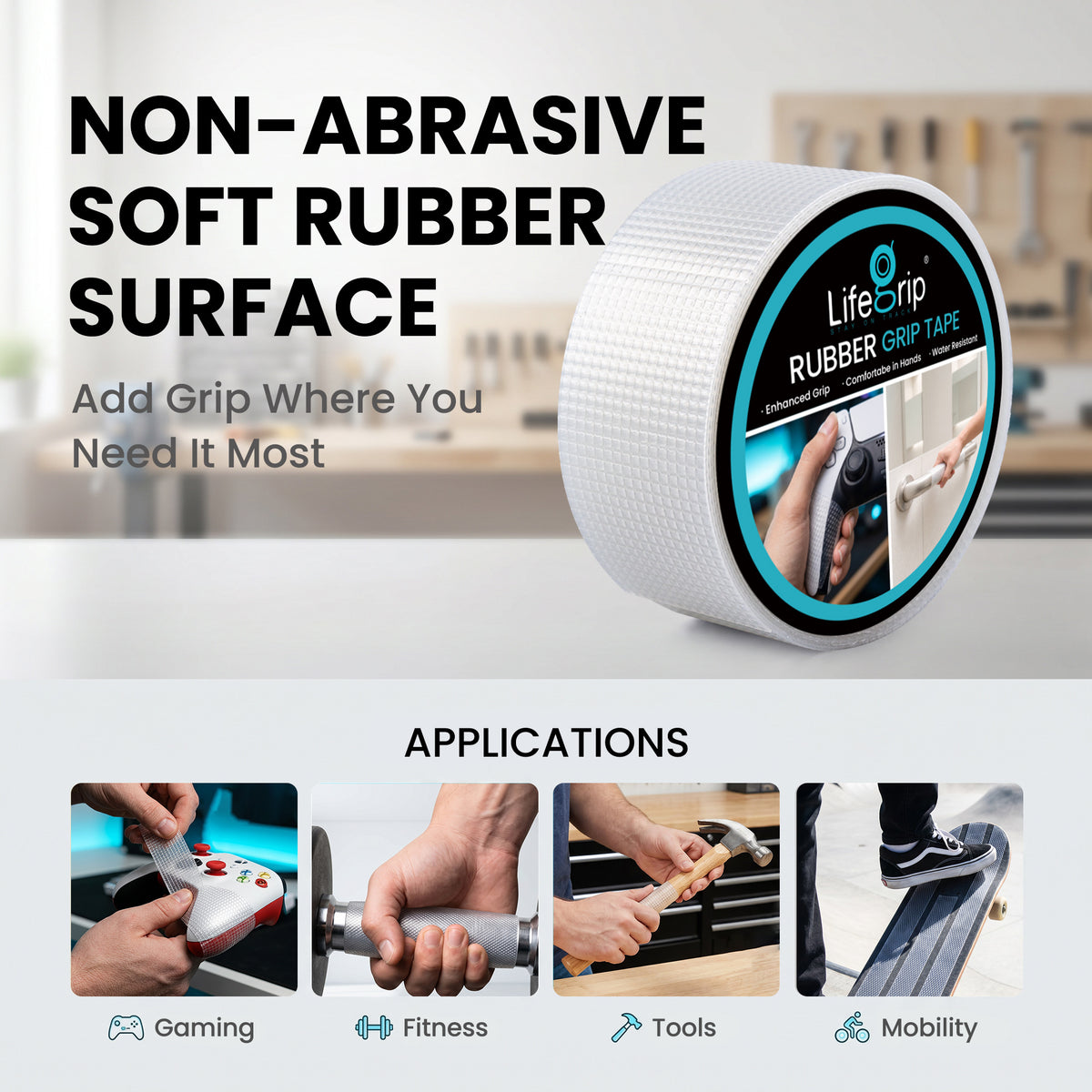 LifeGrip Water-Resistant Rubber Grip Tape for Handles